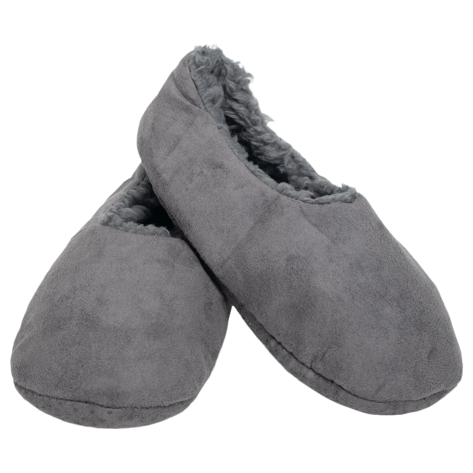 Grey Solid Tone Mens Plush Lined Cozy Non Slip Indoor Soft Slippers - Large