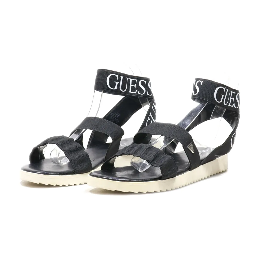 Guess Flat Sandals Fabric Black Colour For Women