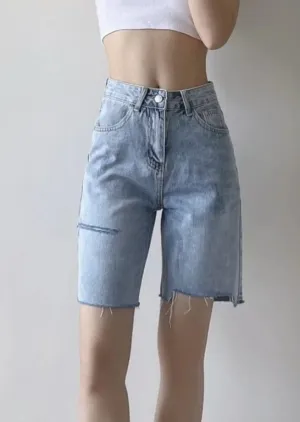 High Rise Relaxed Distressed Dad Denim Shorts