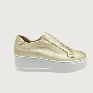 Jane Galland Gold Leather Flatform Laceless Trainers