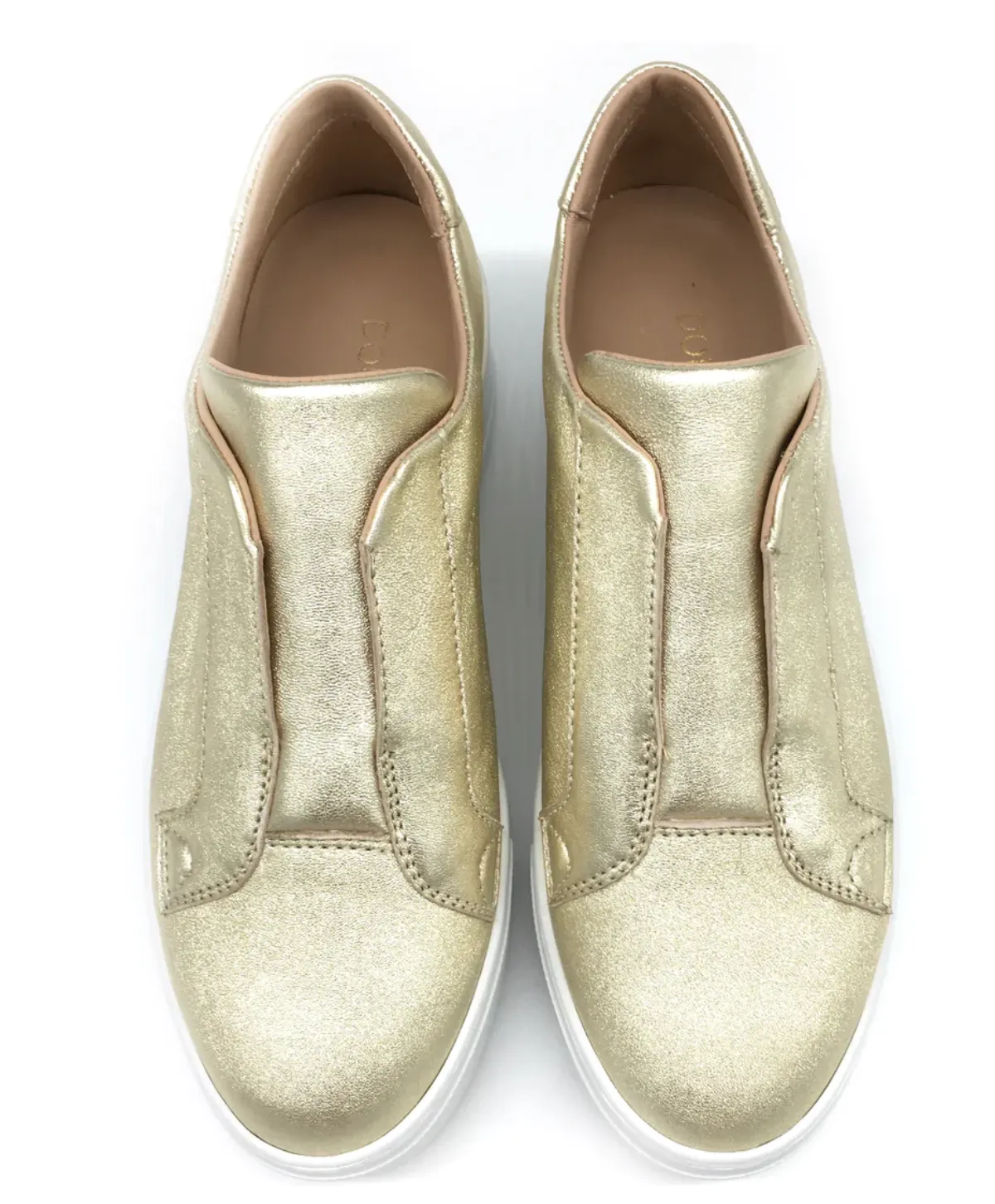 Jane Galland Gold Leather Flatform Laceless Trainers