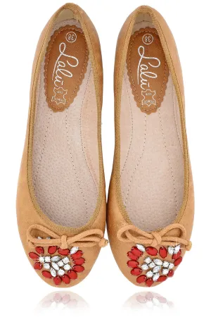 JEMINA Camel Crystal Ballerinas