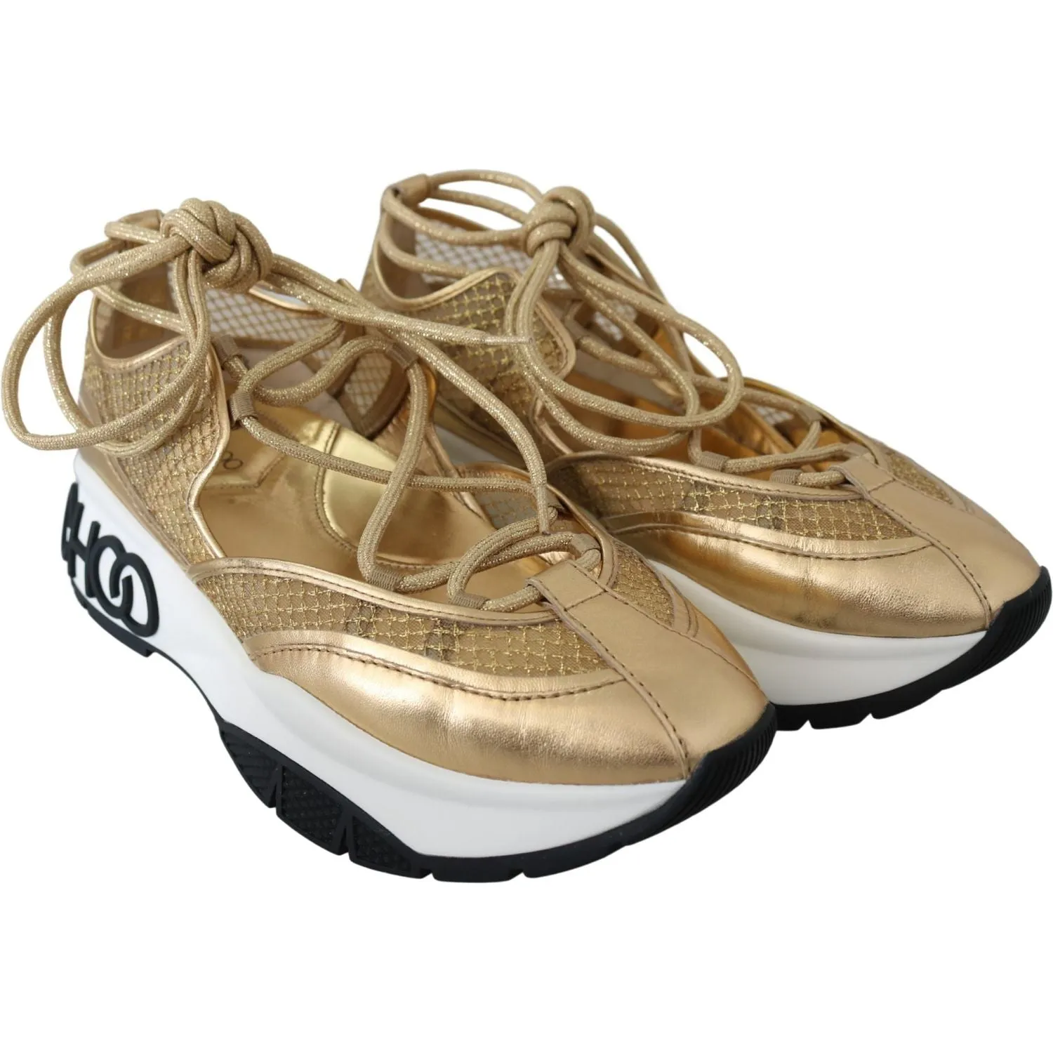 Jimmy Choo Golden Glamour Mesh Leather Sneakers