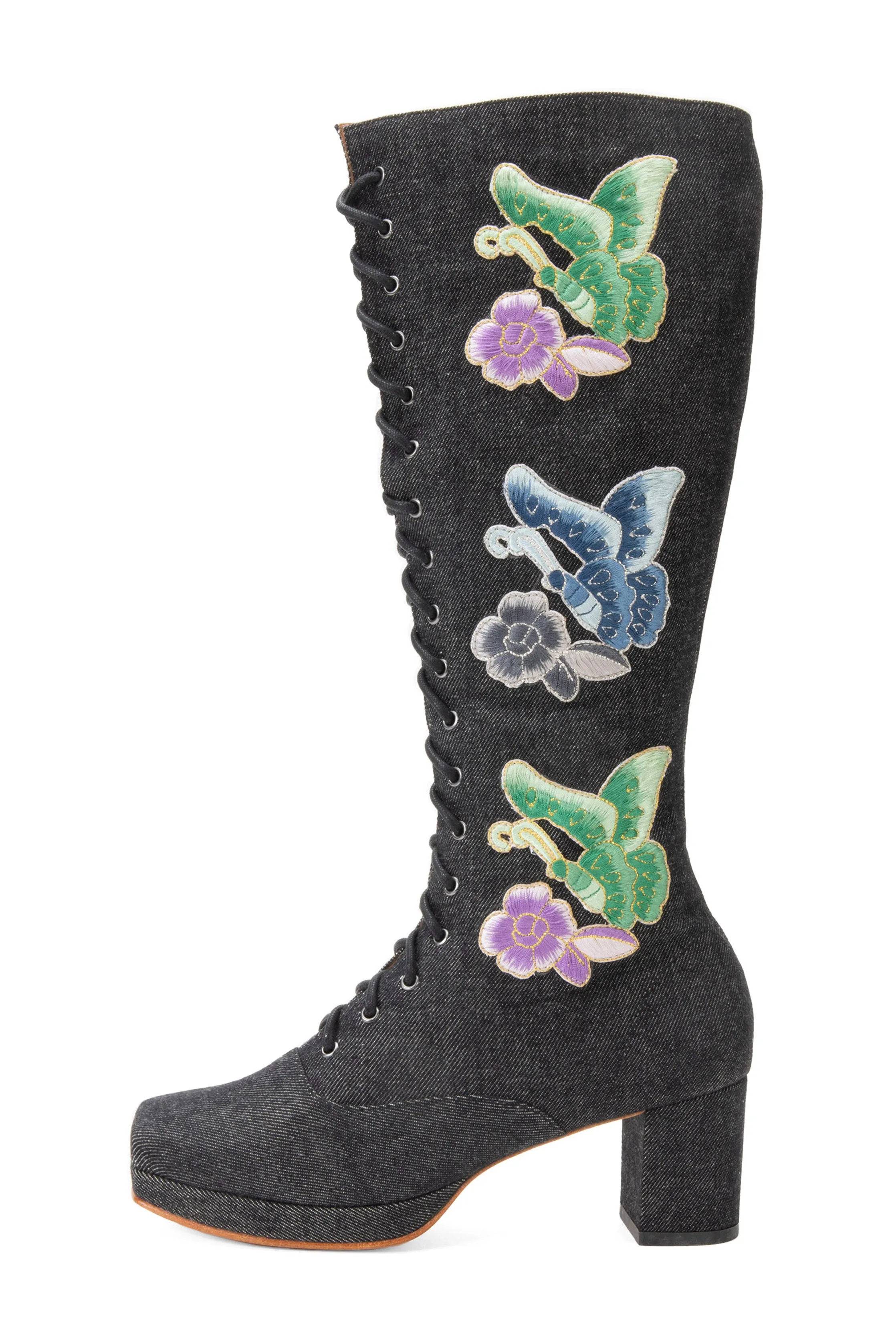 John Fluevog x Anna Sui Butterfly Boots- Black Denim