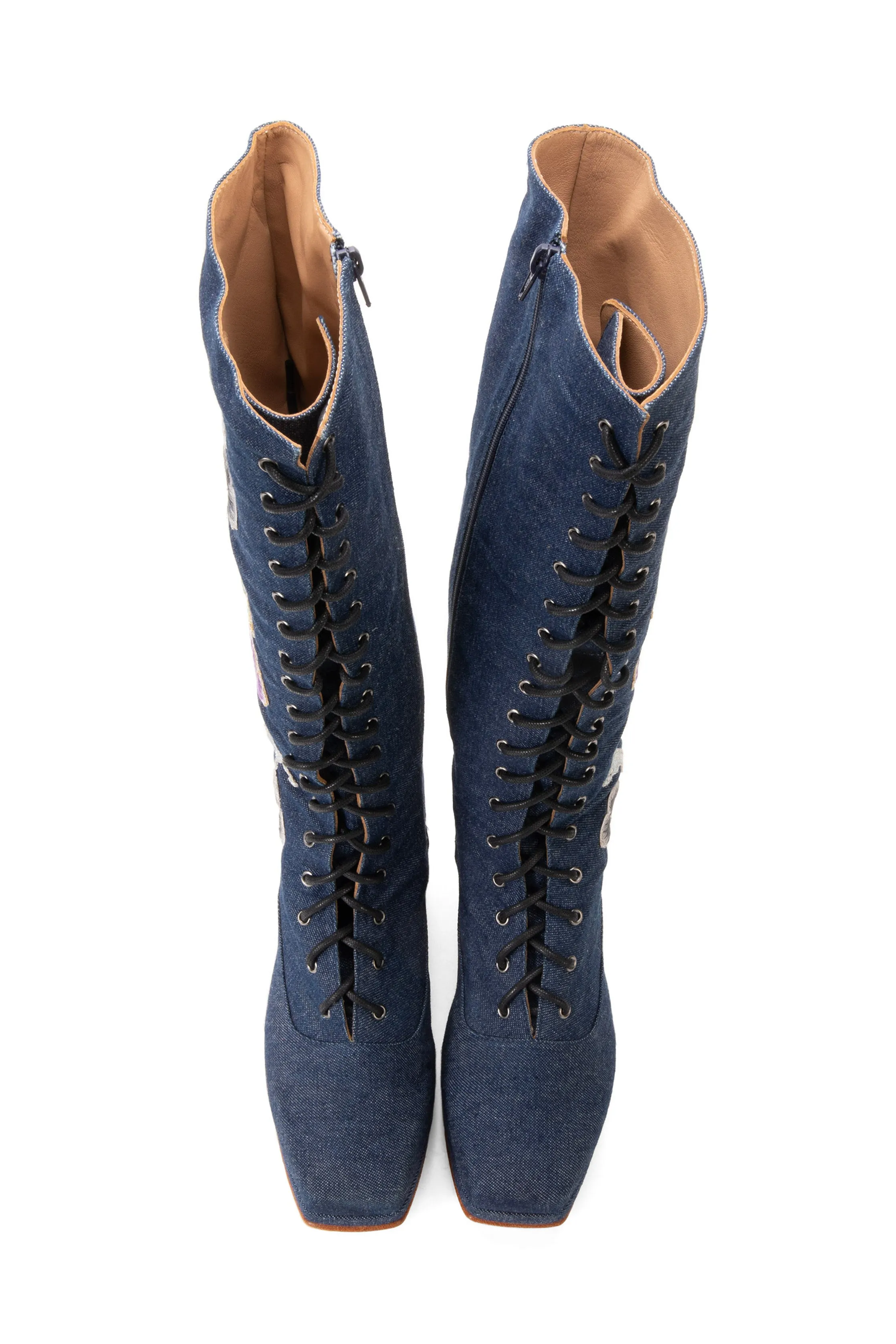 John Fluevog x Anna Sui Butterfly Boots- Denim Blue