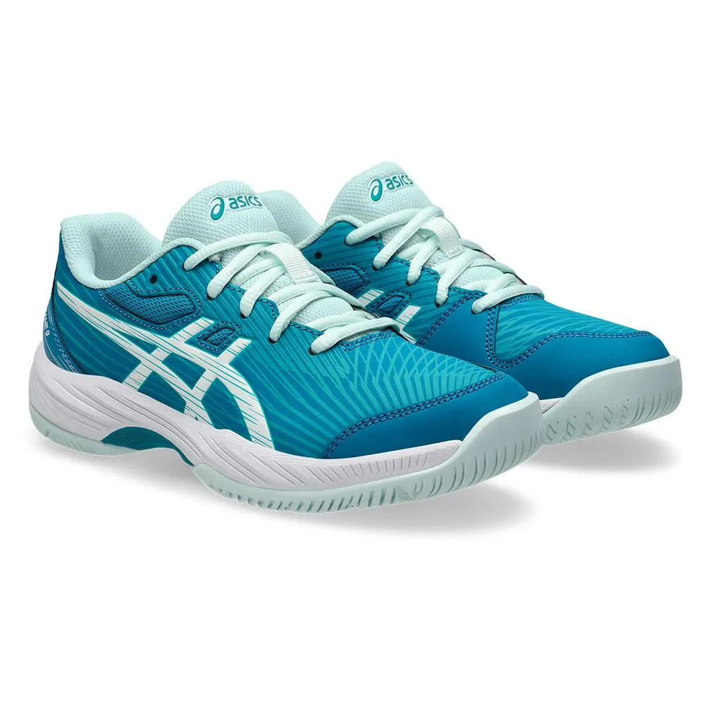 Juniors Gel-Game 9 GS Tennis Shoes Teal Blue and White