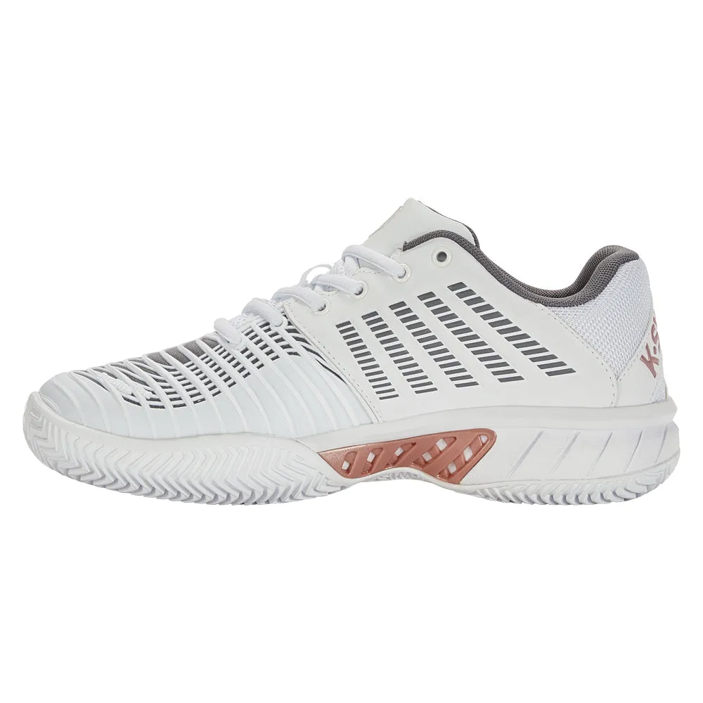 K-Swiss Express Light 3 HB Tennis Shoes (Ladies) - White/Black/Steel Grey/Rose Gold