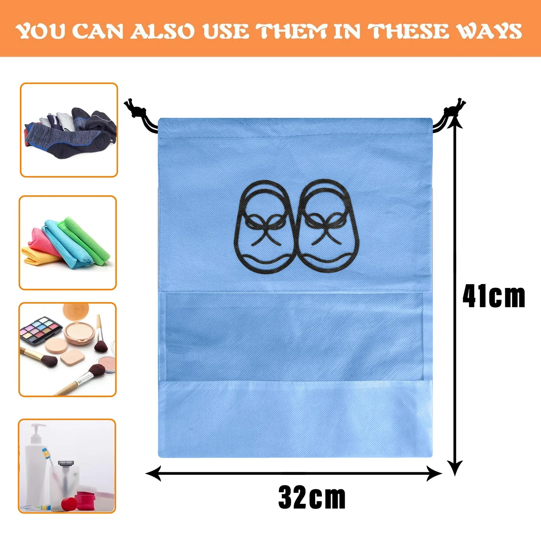 Kuber Industries Shoe Cover | Travel Shoe Storage Bags | Non-Woven Storage Bag | Shoe Cover with Drawstring | Shoe Organizer with Clear Window | Plain | Pack of 12 | Sky Blue