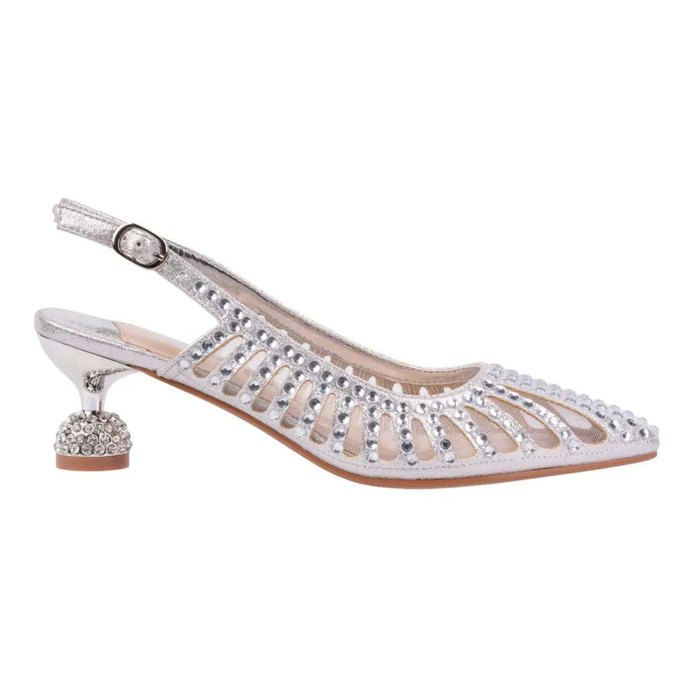 Lady Couture ROSITA Silver Mesh Rhinestone Slingback with 2" Heel"