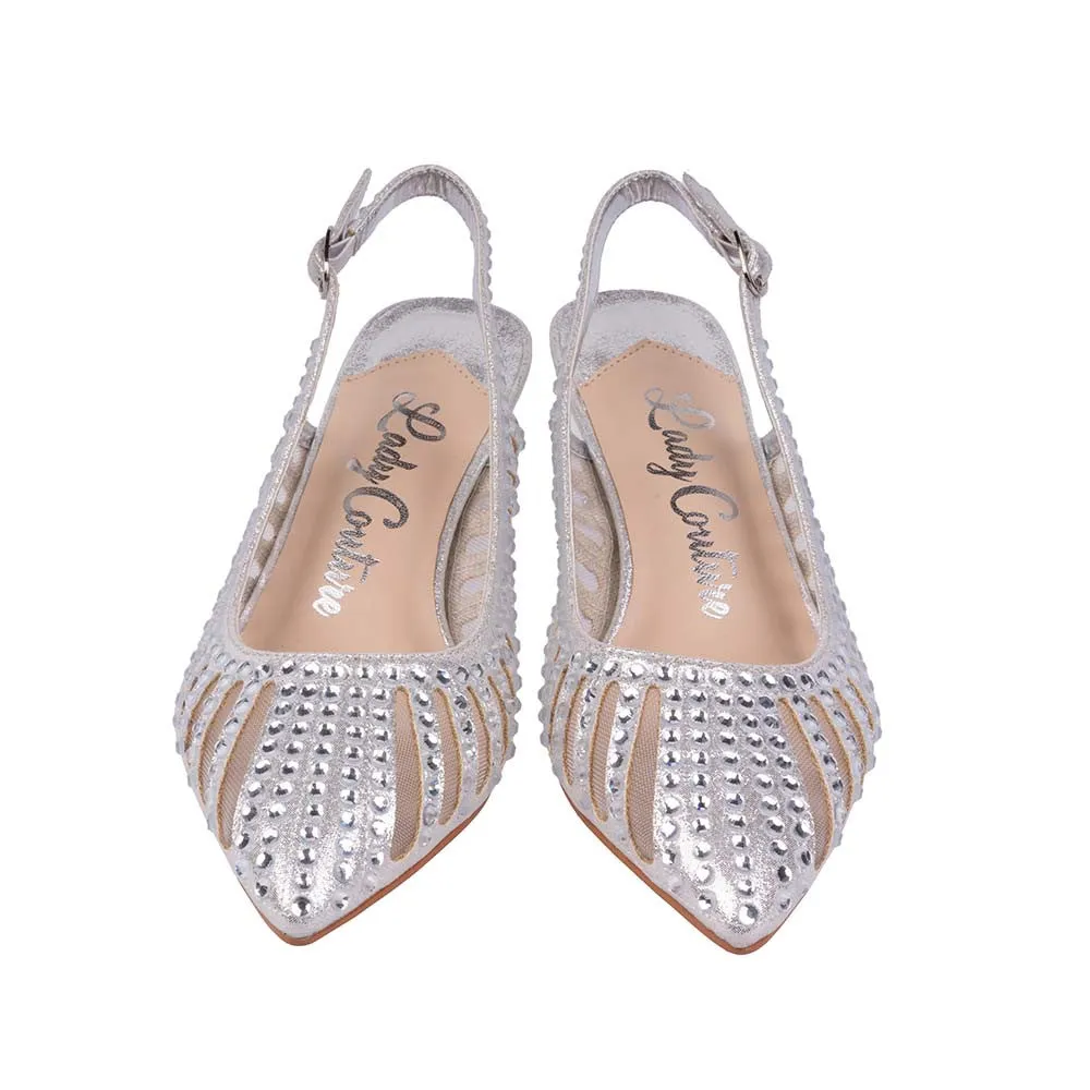 Lady Couture ROSITA Silver Mesh Rhinestone Slingback with 2" Heel"