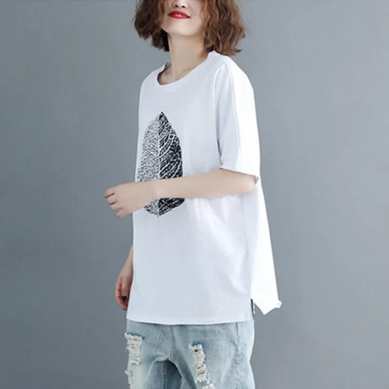 Leaf printed Oversized Cotton T-Shirt