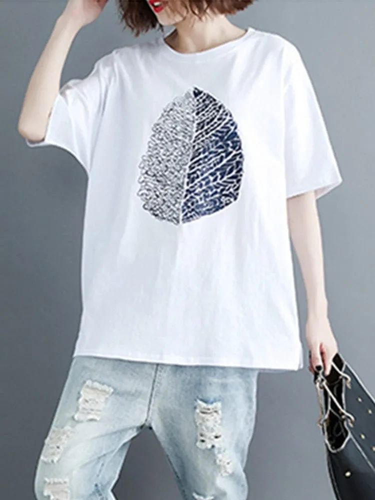 Leaf printed Oversized Cotton T-Shirt