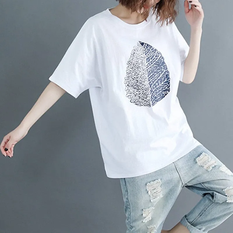 Leaf printed Oversized Cotton T-Shirt