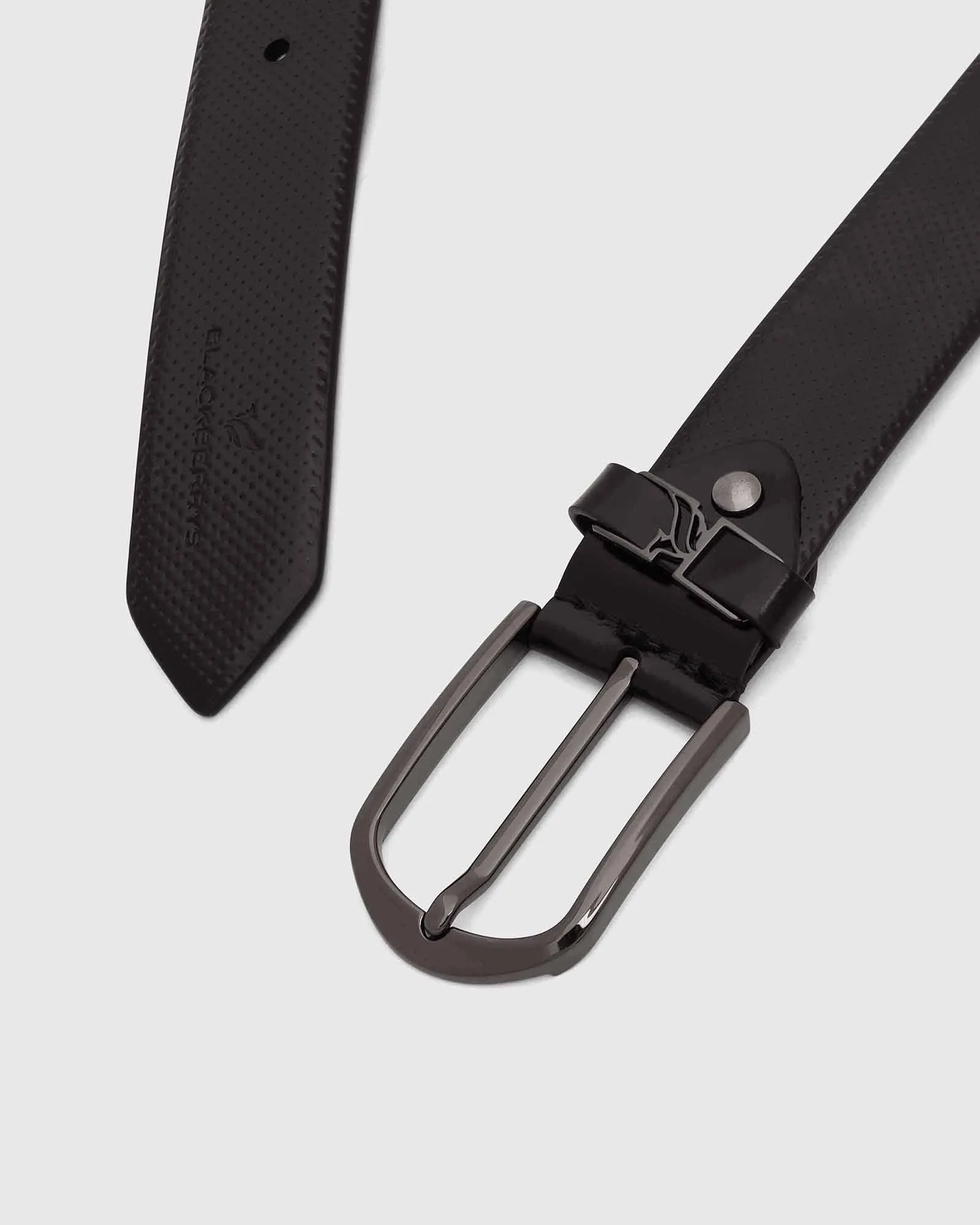 Leather Jet Black Textured Belt - Uratak