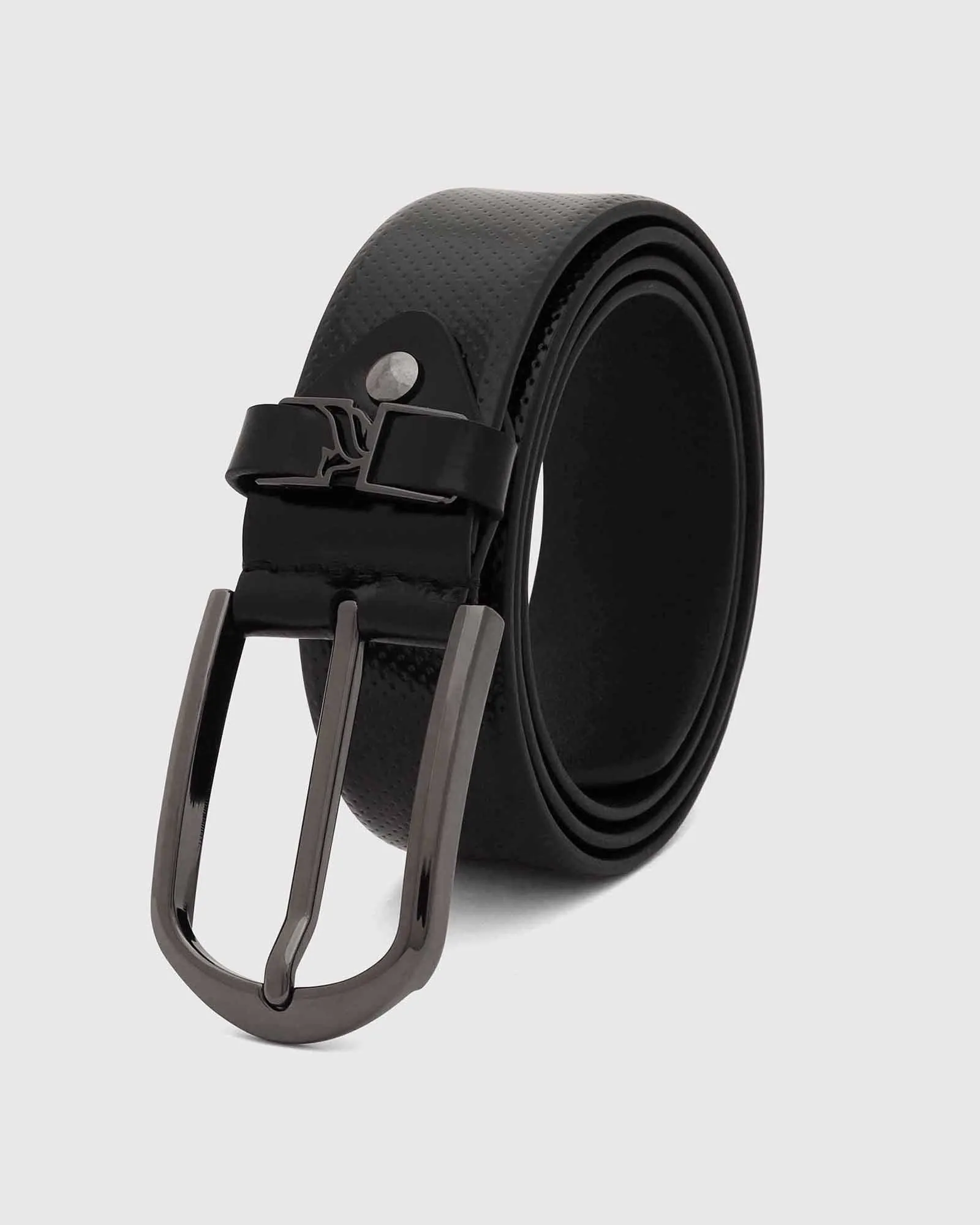 Leather Jet Black Textured Belt - Uratak