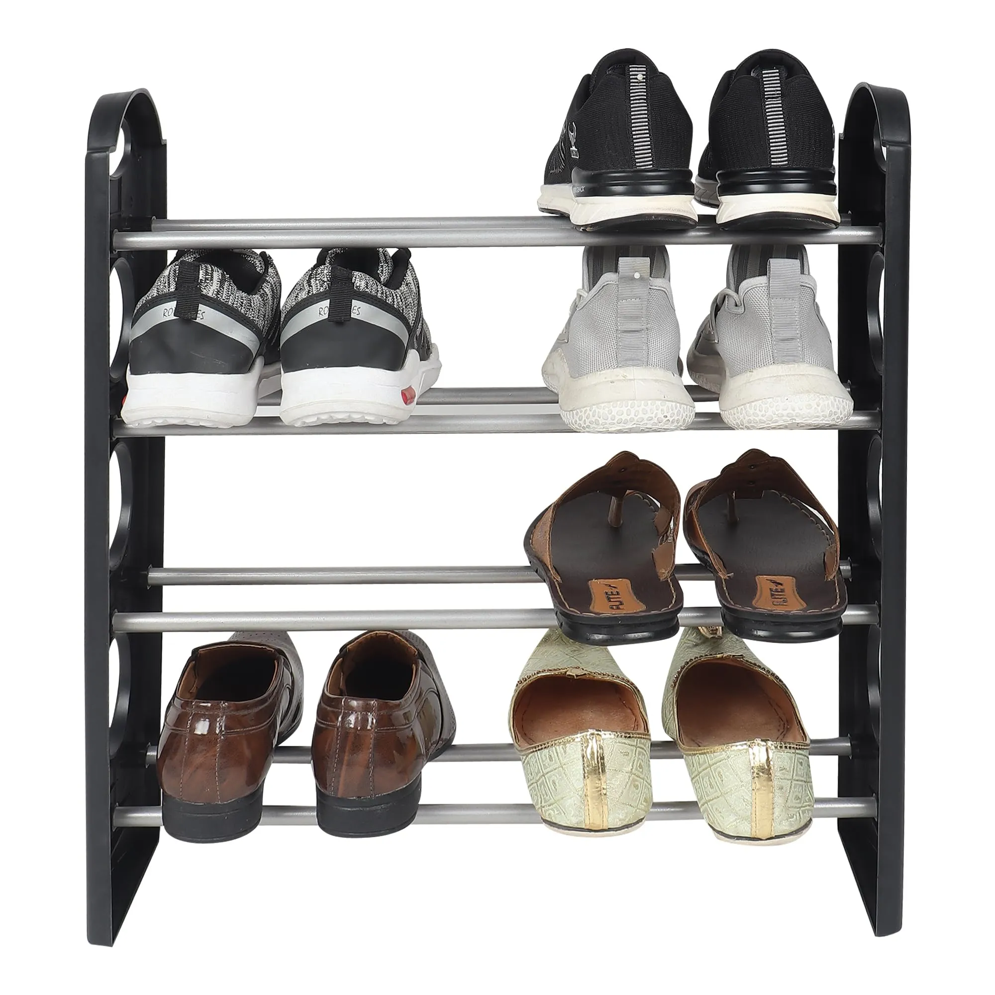 LOTSPEK shoe stand Shoe Rack Organizer Plastic Multipurpose Foldable 4 Shelves Cabinet, Black (Black)