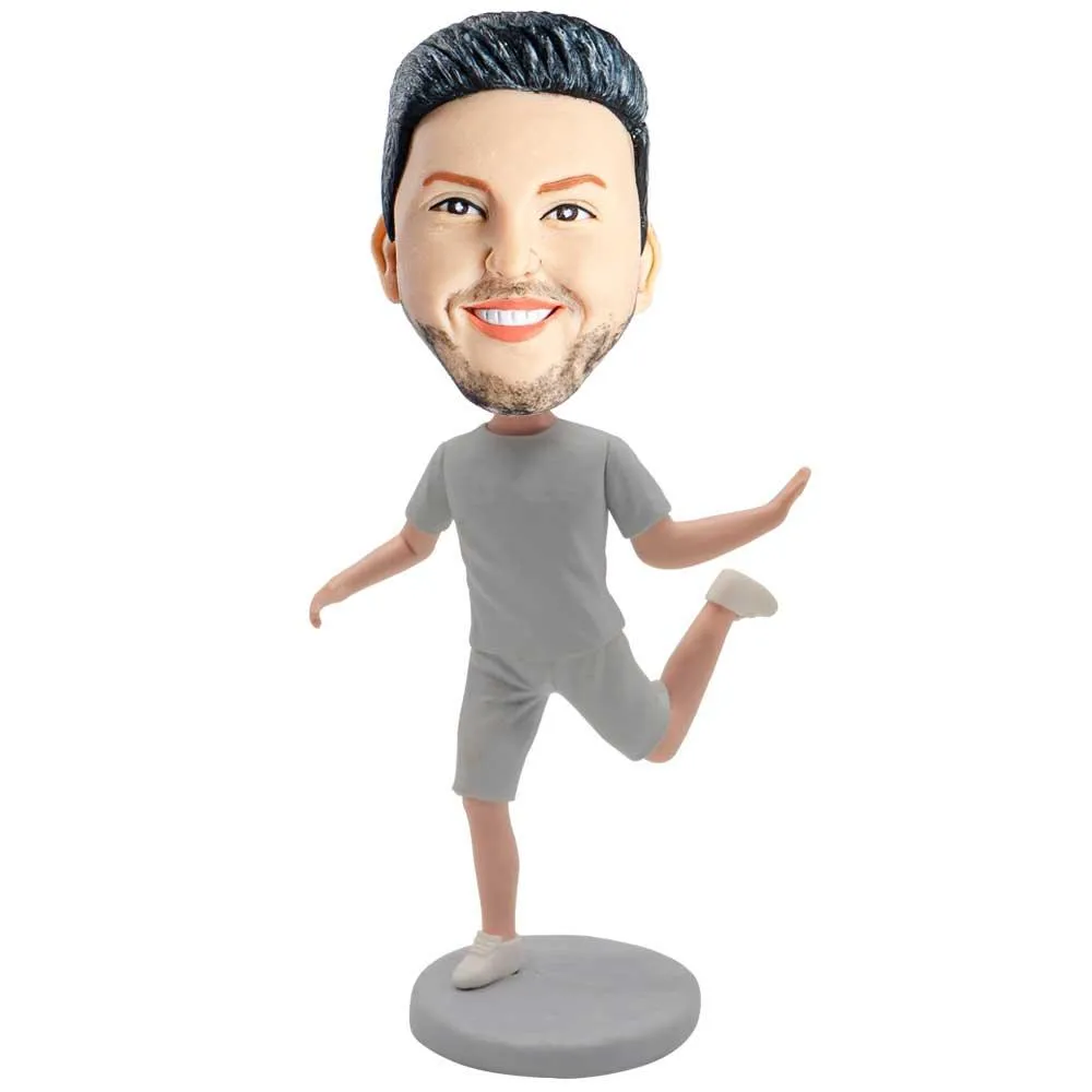 Male Dancer In Gray Tracksuit In The Dance Custom Figure Bobblehead