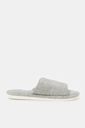 Men Grey Plain Slipper