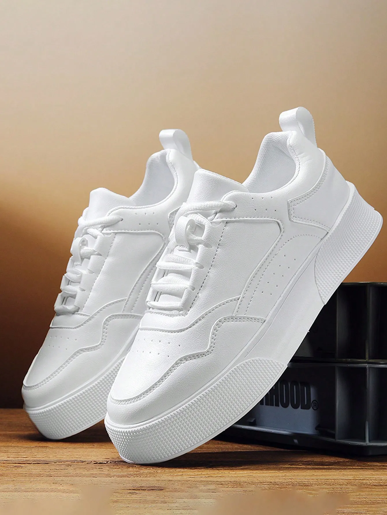 Men's New Style Thick Bottom Height Increasing Breathable White Shoes,