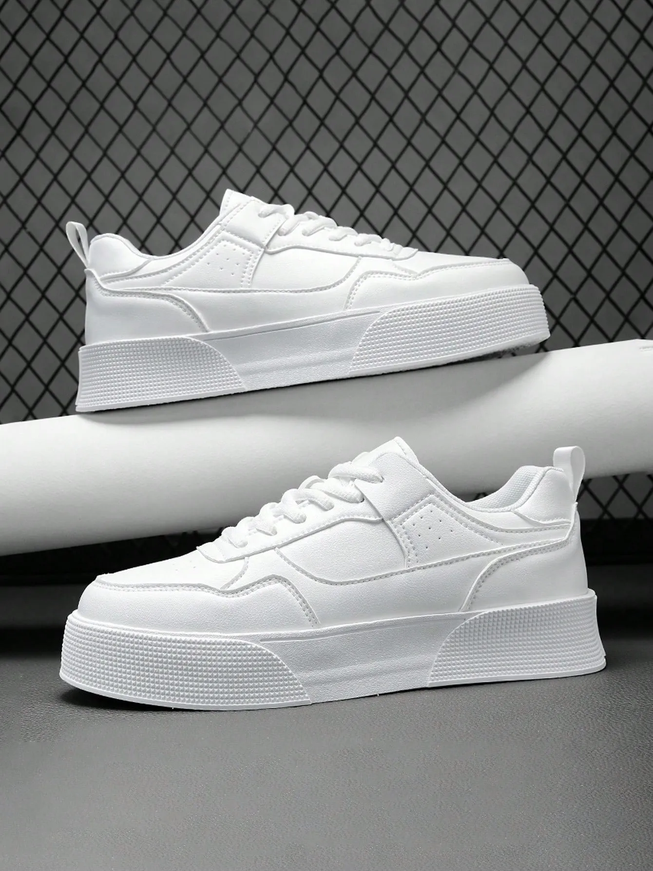 Men's New Style Thick Bottom Height Increasing Breathable White Shoes,