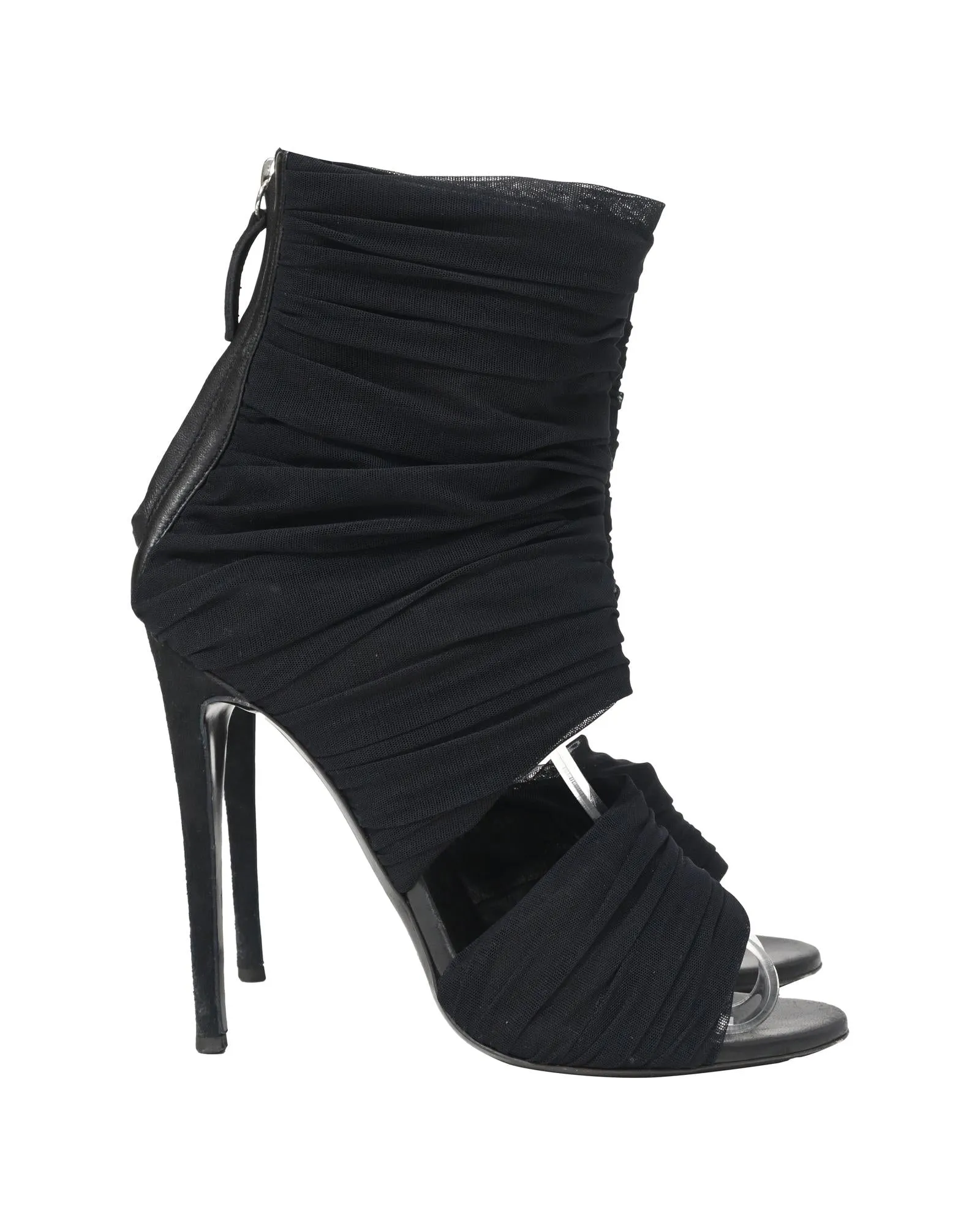 Mesh Detail Ankle Strap Open-Toe Boots