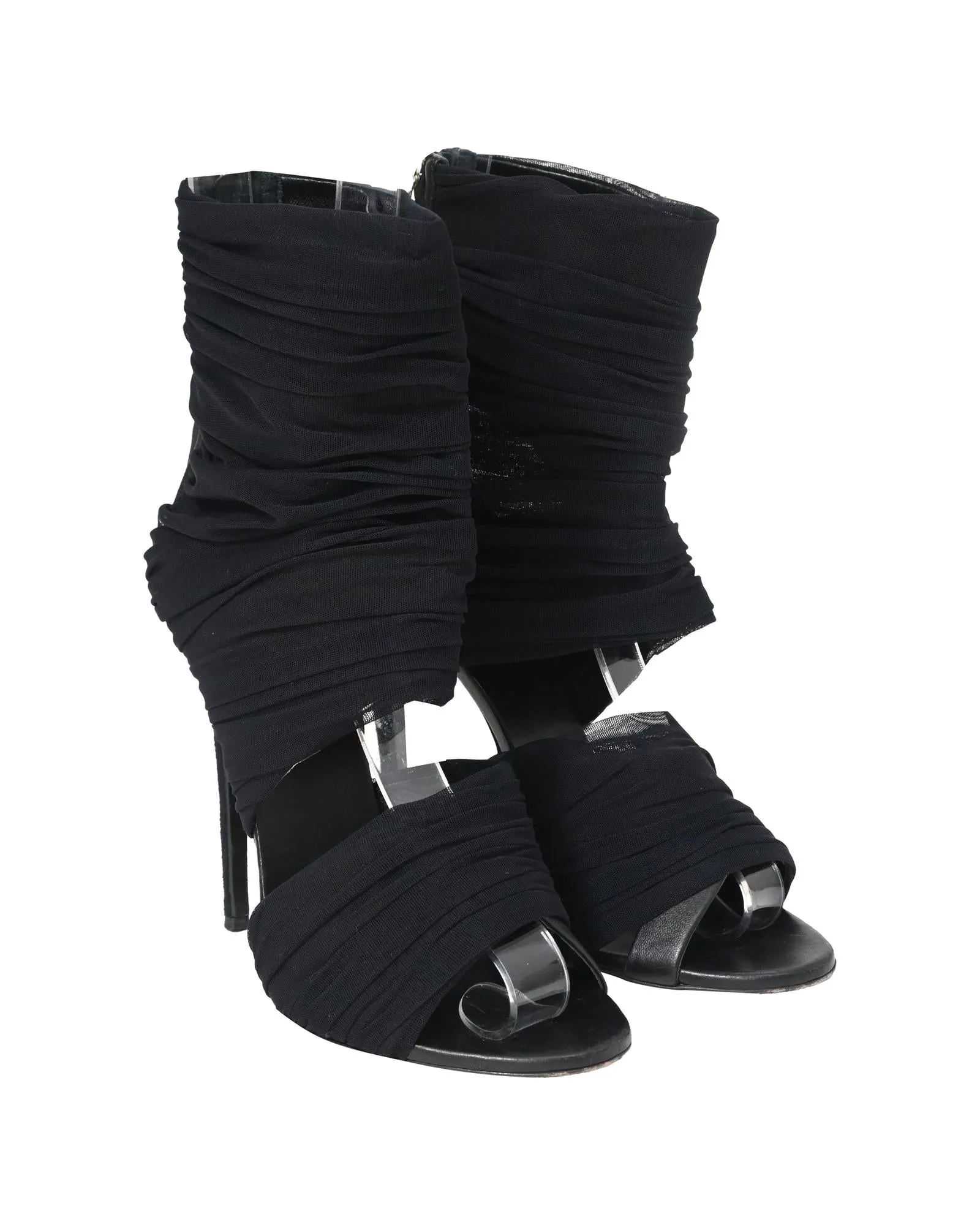 Mesh Detail Ankle Strap Open-Toe Boots