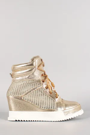 Metallic Leatherette Mesh Wedge Sneaker