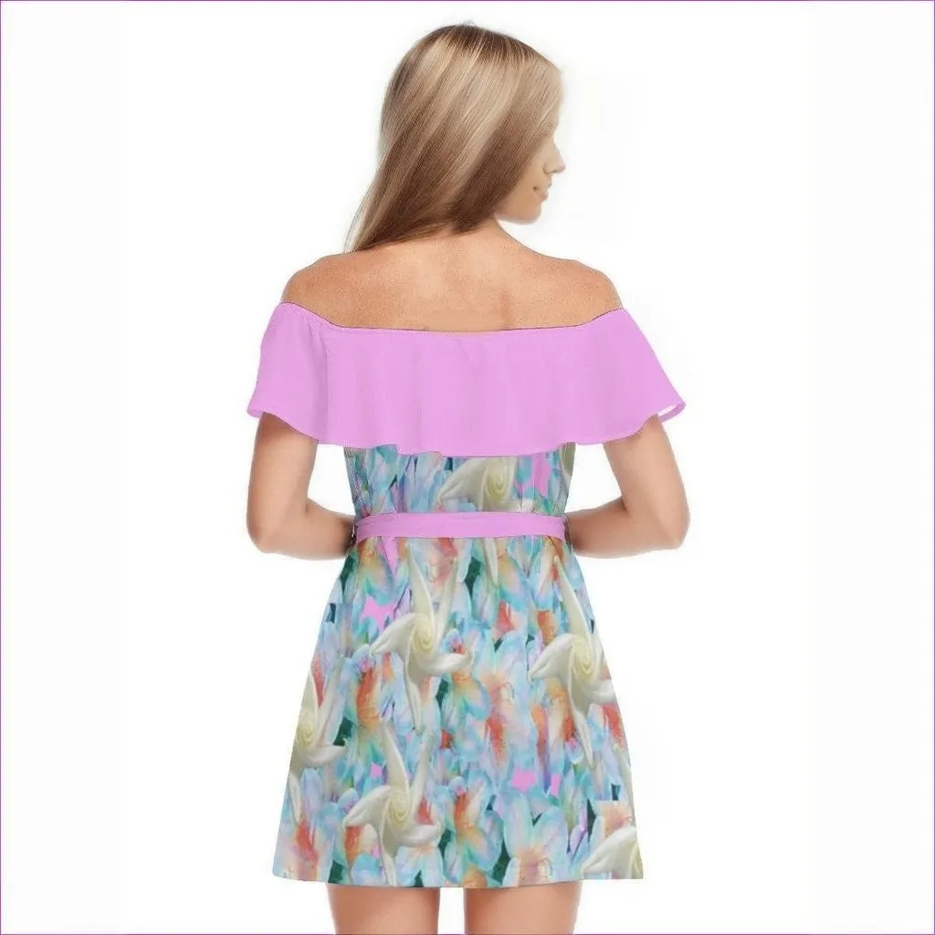 Midnight Floral Womens Off-shoulder Dress With Ruffle