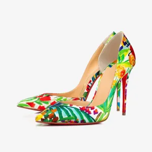 Multi-color Floral Satin Crepe Pumps