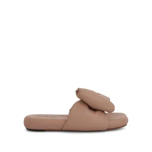 Nappa Bow Padded Slipper in Beige