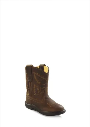 Old West Brown Toddlers Boys All Leather Tubbies Pull-On Cowboy Boots