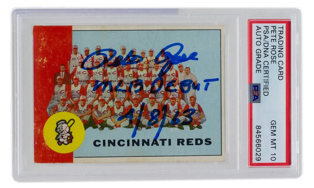 Pete Rose Signed 1963 Topps Reds Team #63 Baseball Card MLB Debut PSA/DNA GEM MT 10