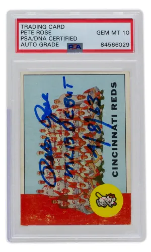 Pete Rose Signed 1963 Topps Reds Team #63 Baseball Card MLB Debut PSA/DNA GEM MT 10