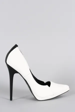 Qupid Snake Embossed Pointy Toe Contrast Stiletto Pump