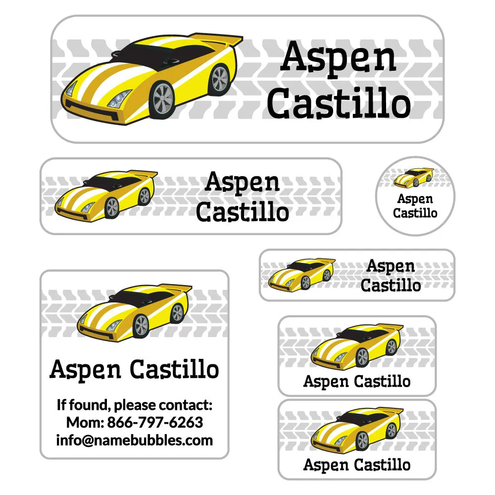 Race Car School Labels Pack