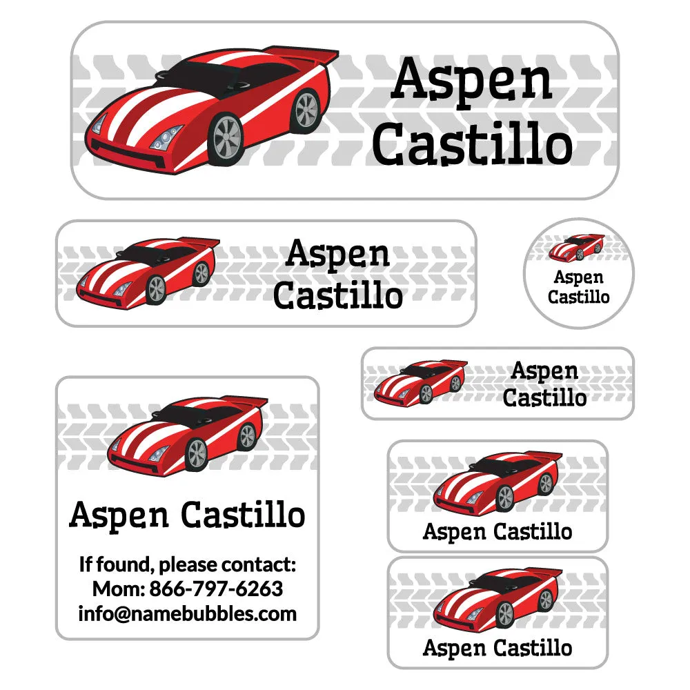 Race Car School Labels Pack