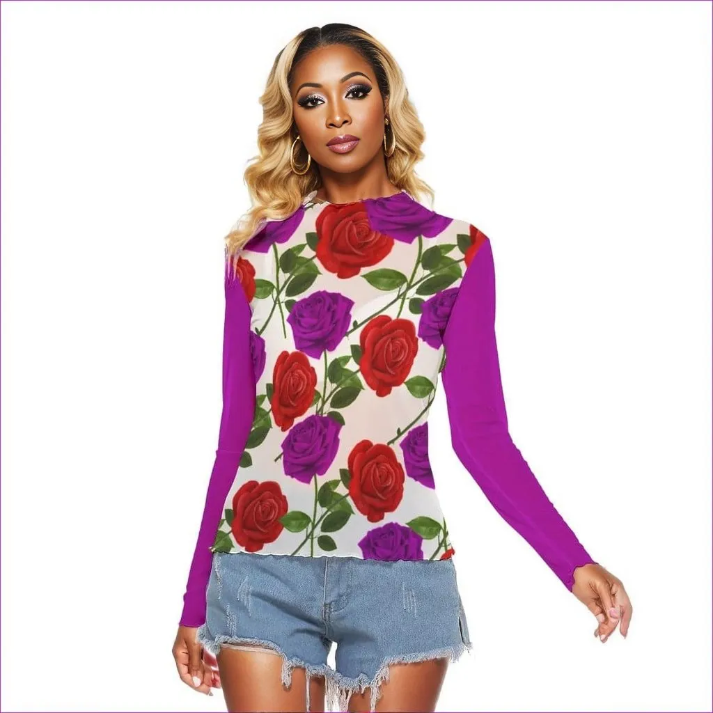 Red Rose Purp Women's Sheer Mesh T-shirt