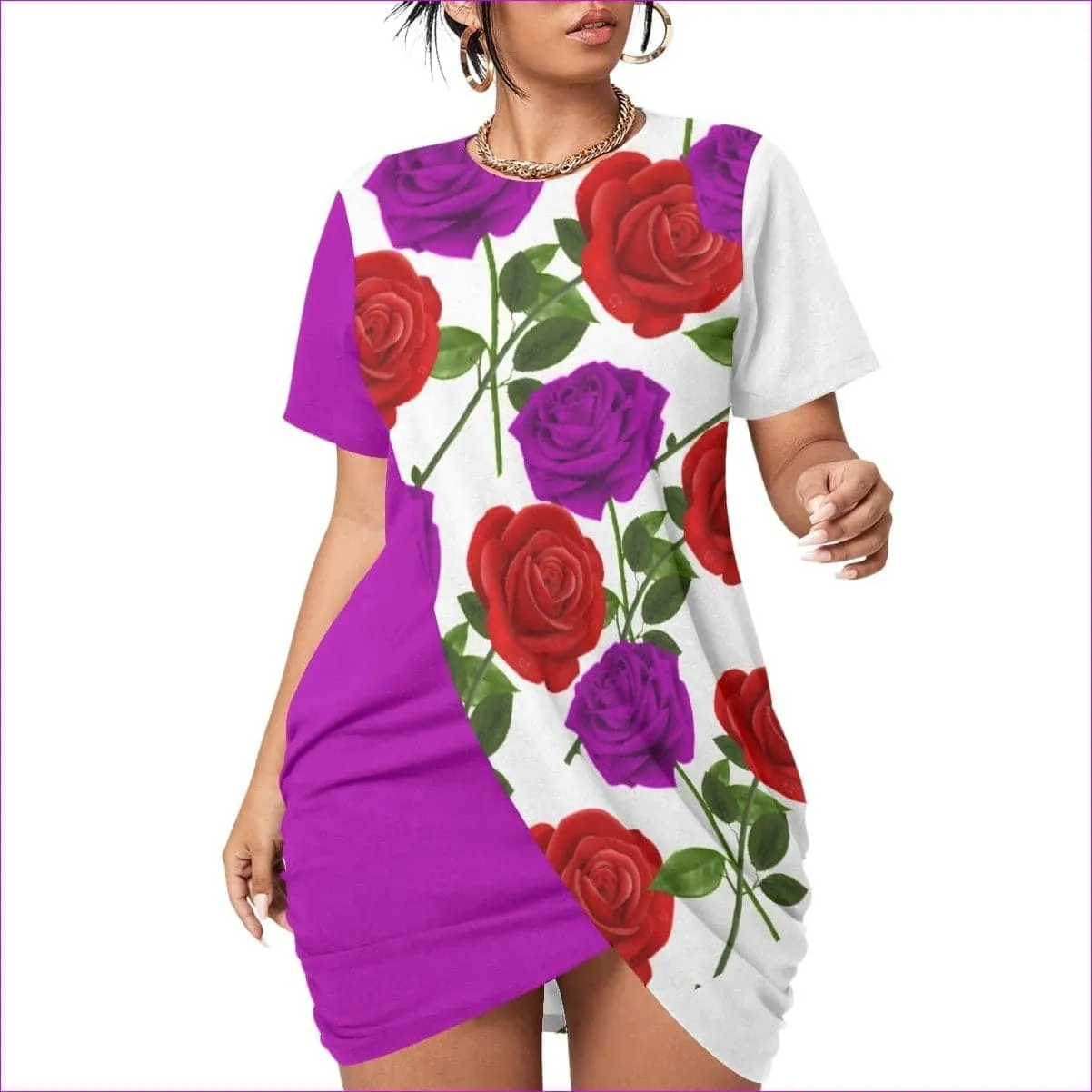 Red Rose Purp Women’s Stacked Hem Dress Voluptuous ( ) Plus Size