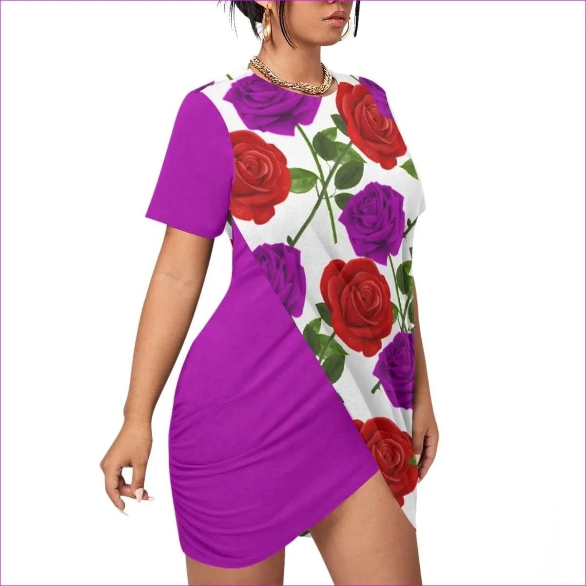 Red Rose Purp Women’s Stacked Hem Dress Voluptuous ( ) Plus Size