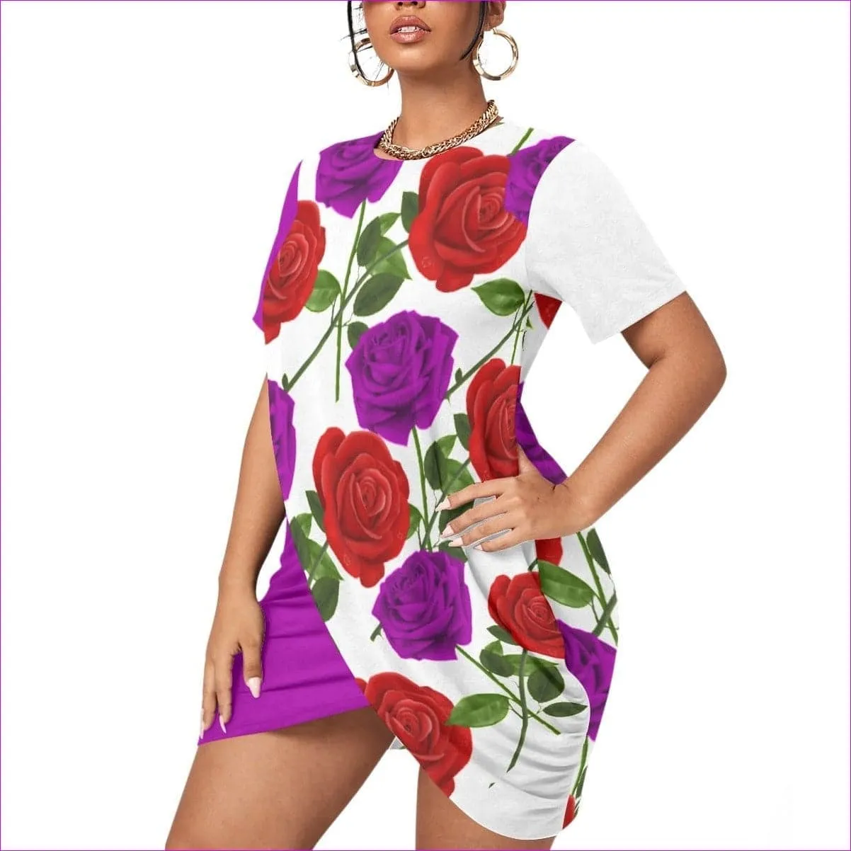 Red Rose Purp Women’s Stacked Hem Dress Voluptuous ( ) Plus Size