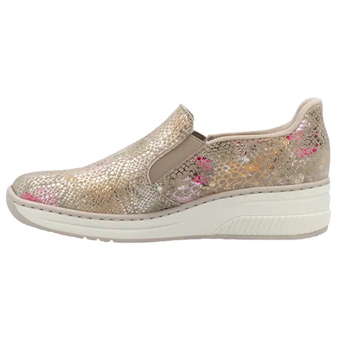 Rieker Ladies Slip On Wedge Shoes - 48761-90 - Multi