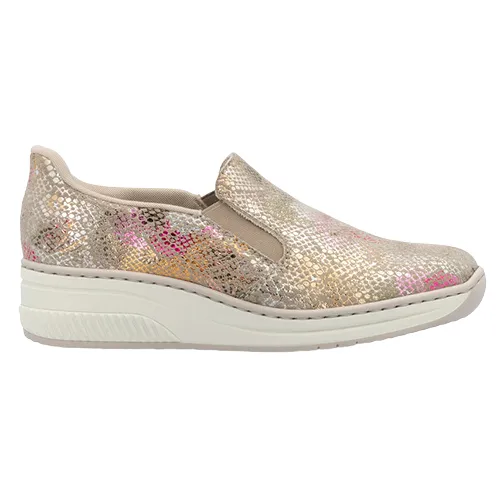 Rieker Ladies Slip On Wedge Shoes - 48761-90 - Multi