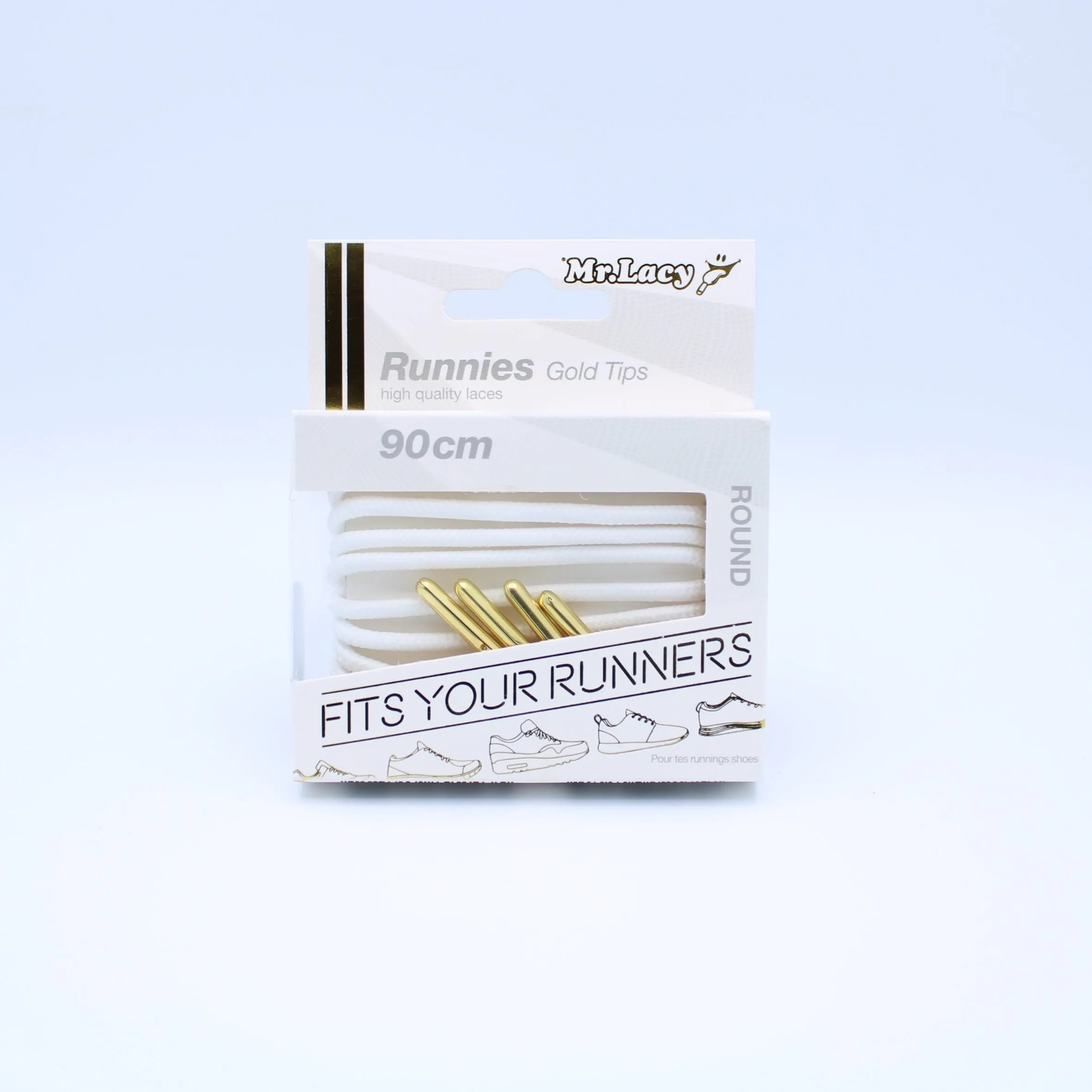 Runnies Round Metal Tips Shoelaces · White with Gold Tip