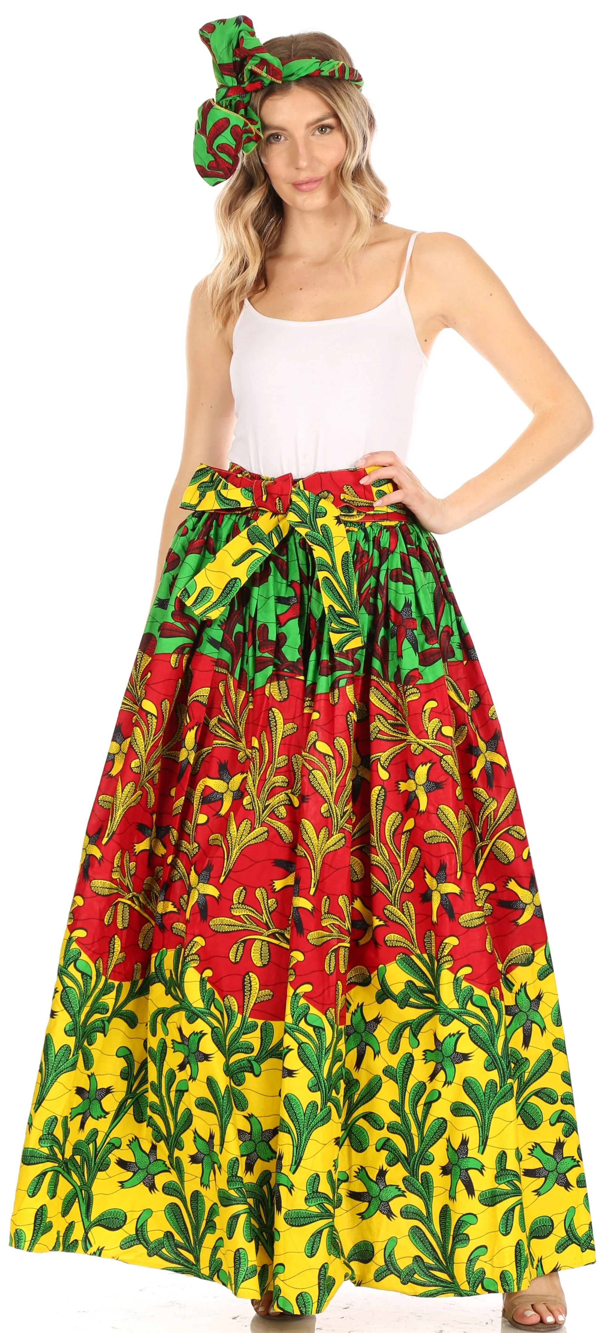 Sakkas Asma Convertible Traditional Wax Print Adjustable Strap Maxi Skirt | Dress