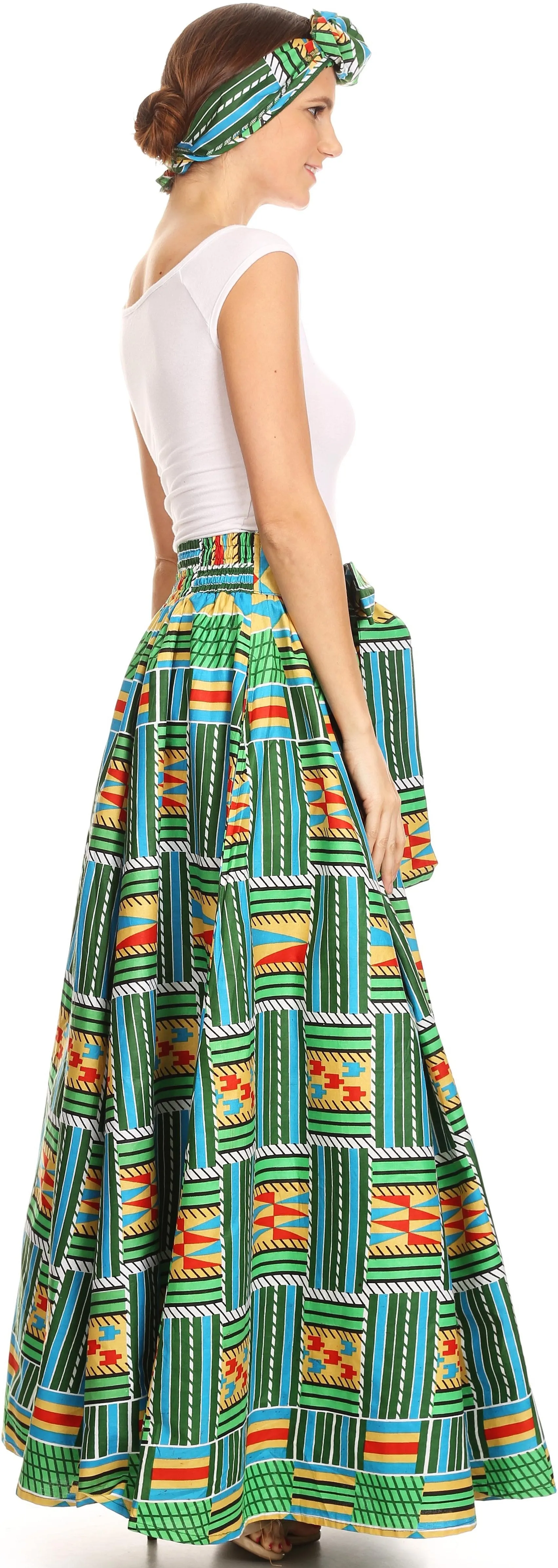 Sakkas Asma Convertible Traditional Wax Print Adjustable Strap Maxi Skirt | Dress