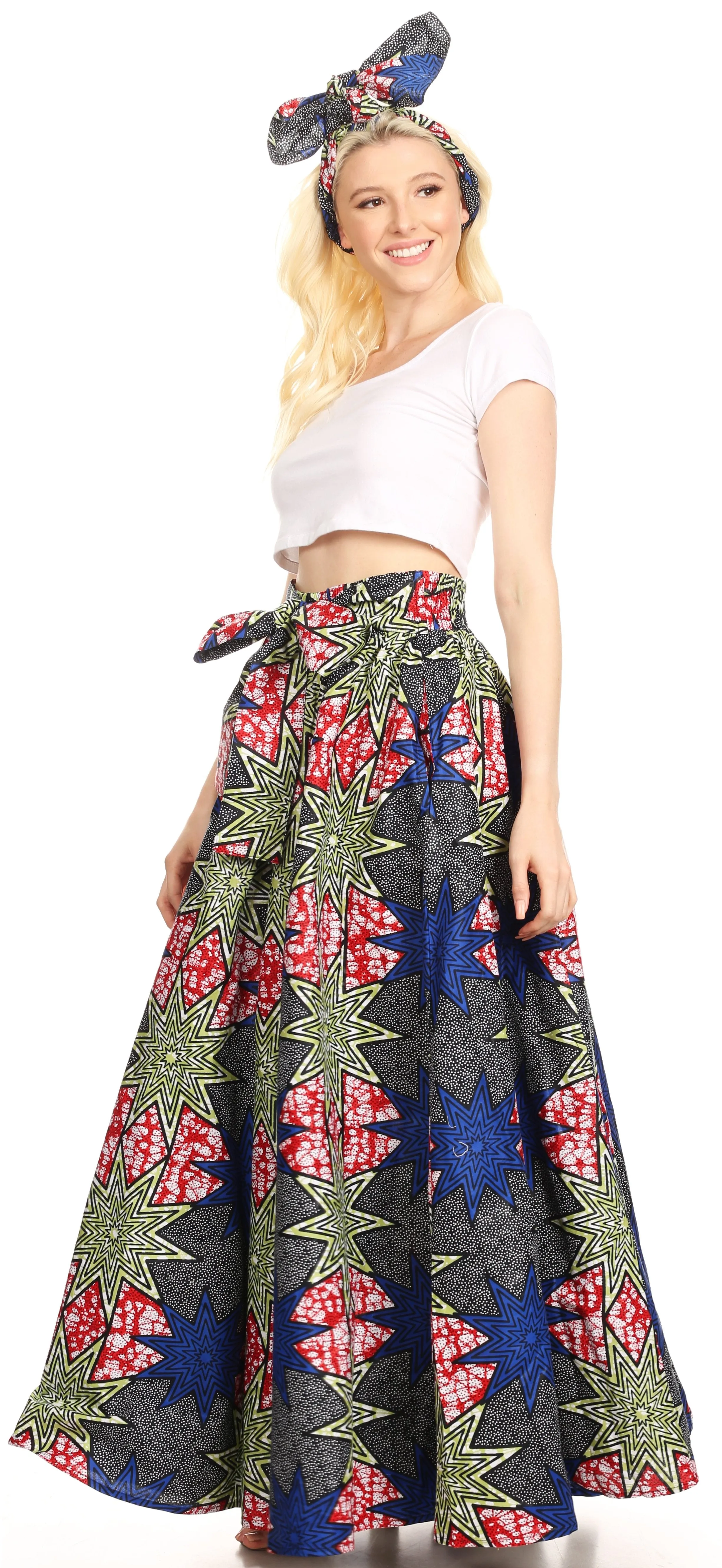 Sakkas Asma Convertible Traditional Wax Print Adjustable Strap Maxi Skirt | Dress