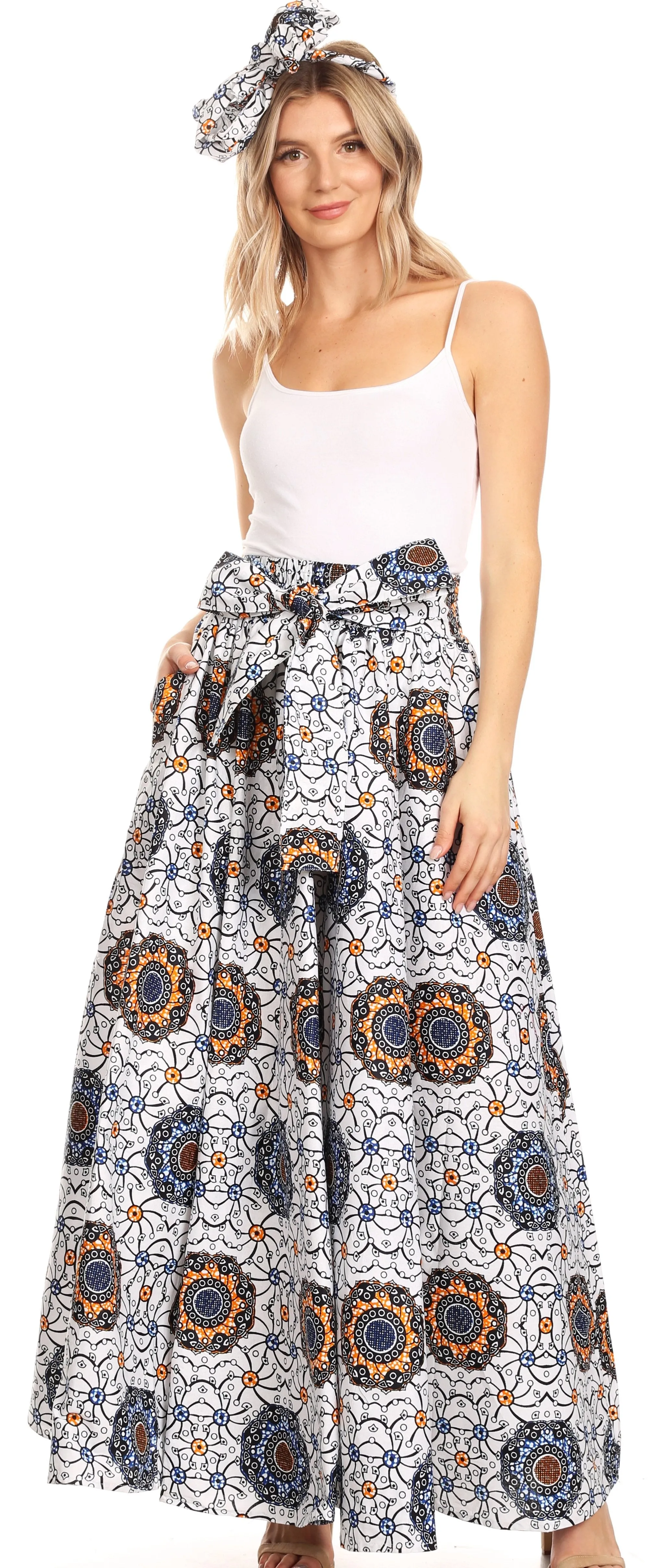 Sakkas Asma Convertible Traditional Wax Print Adjustable Strap Maxi Skirt | Dress