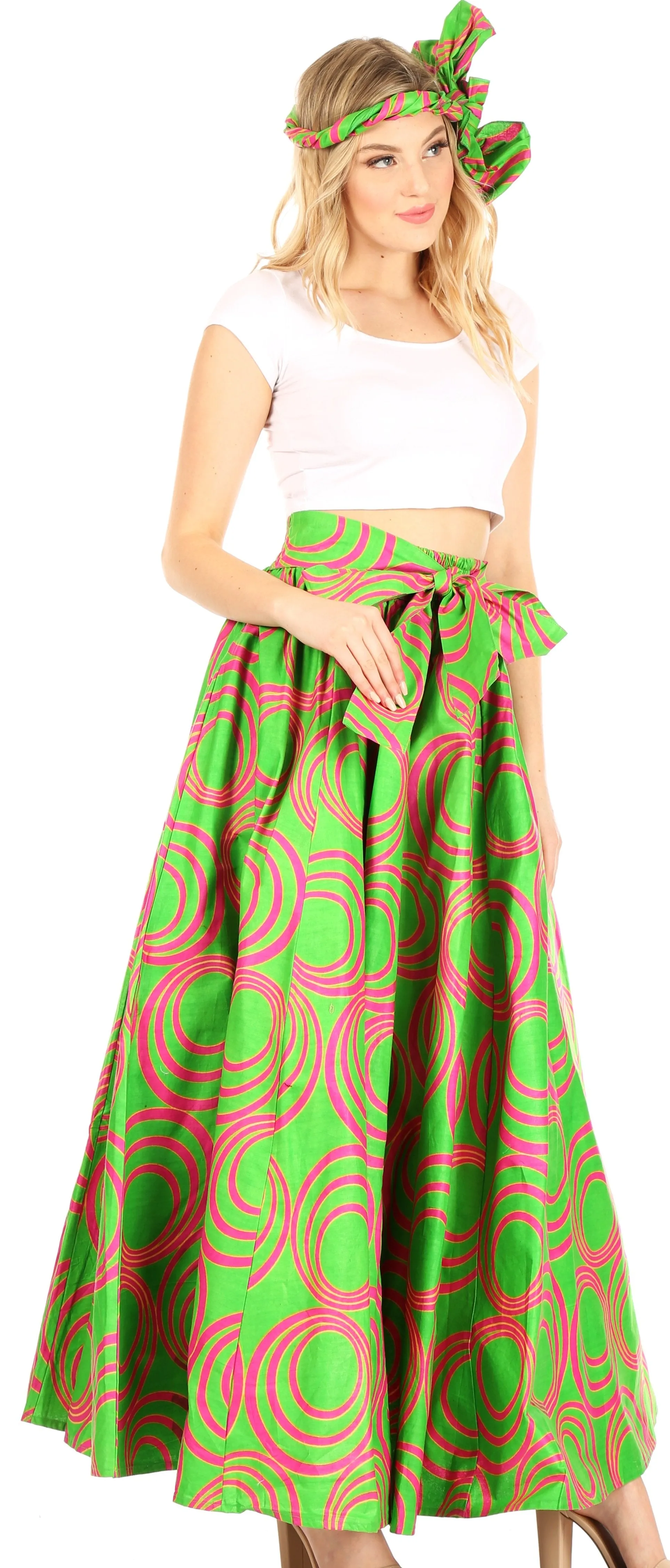 Sakkas Asma Convertible Traditional Wax Print Adjustable Strap Maxi Skirt | Dress