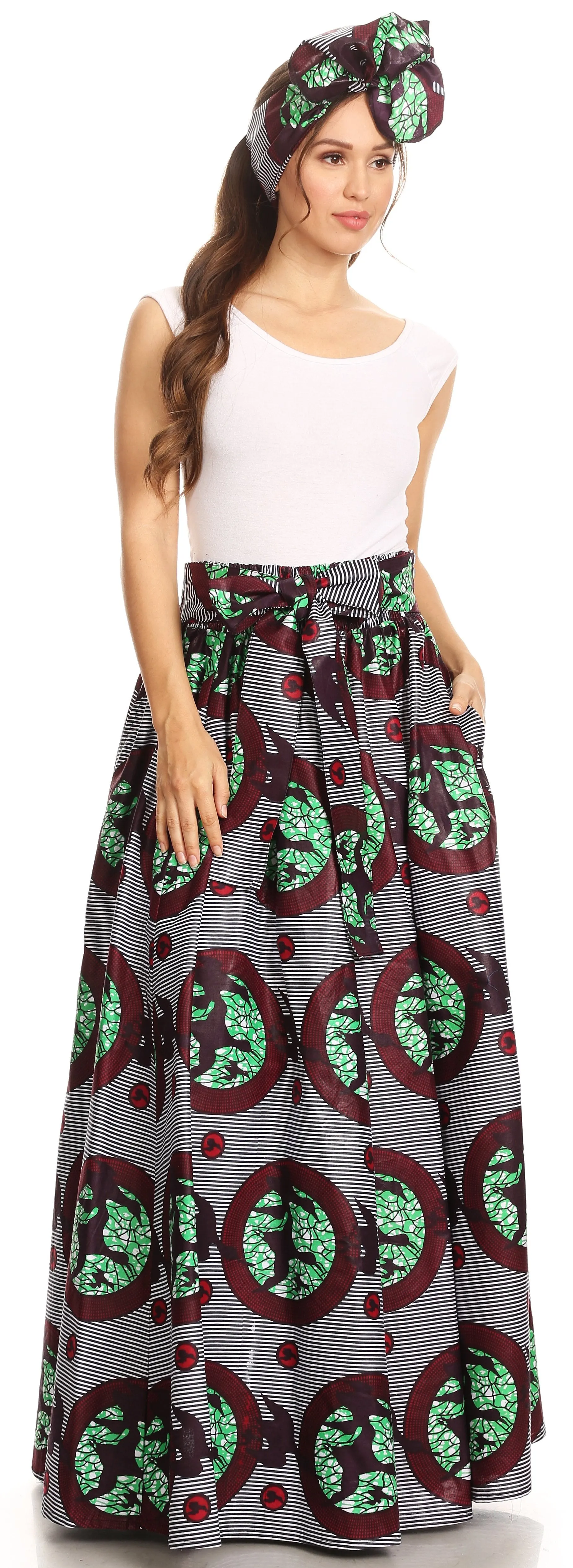 Sakkas Asma Convertible Traditional Wax Print Adjustable Strap Maxi Skirt | Dress