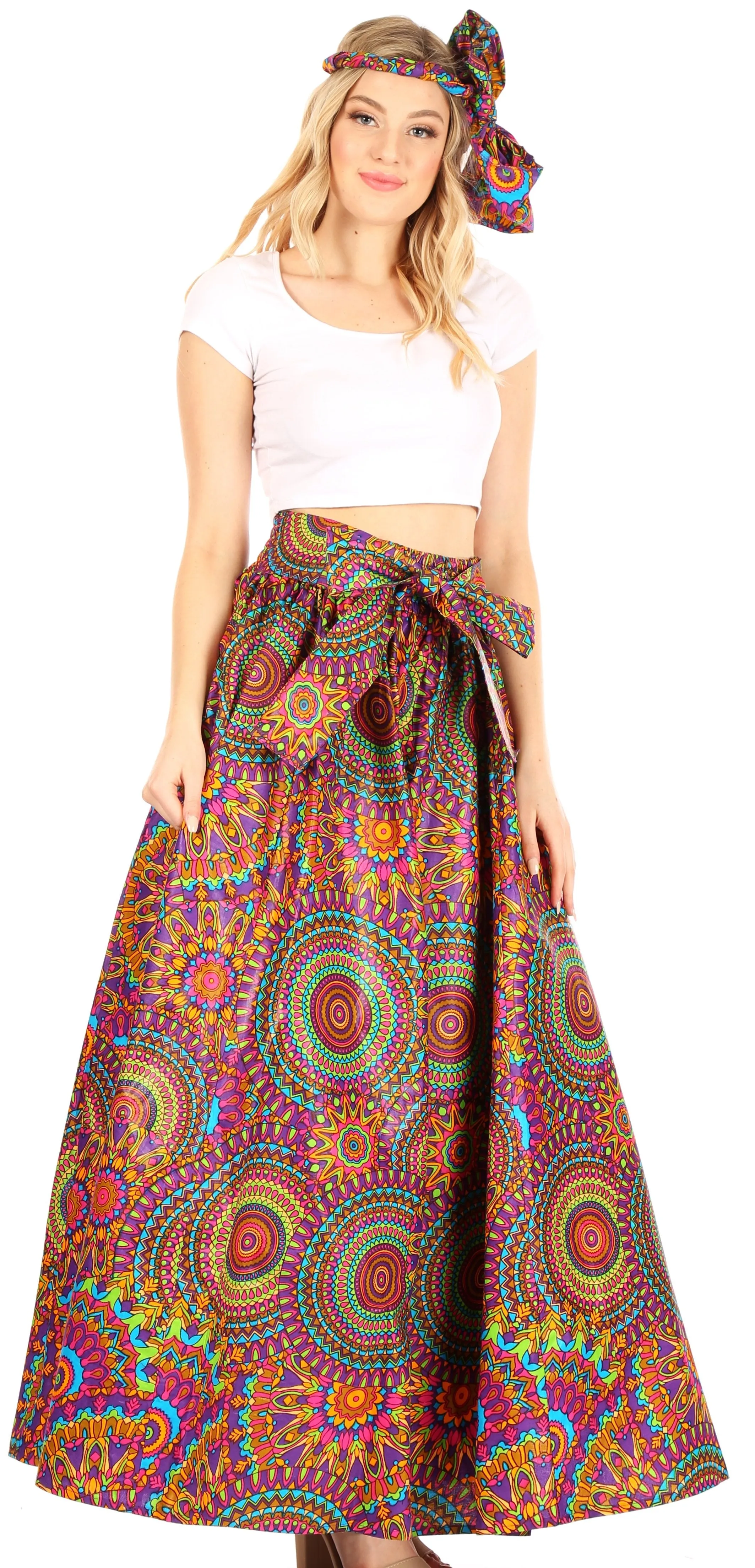 Sakkas Asma Convertible Traditional Wax Print Adjustable Strap Maxi Skirt | Dress